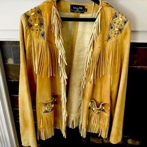 Patricia Wolf Native American handmade painted leather suede jacket indian pony